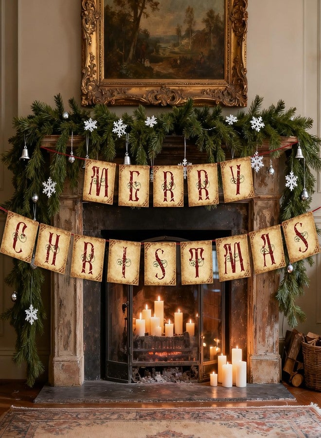 ORNALES Vintage "Merry Christmas" Banner Decoration, Classic Victorian Style Nostalgic Traditional Christmas Decoration, Suitable for Christmas Parties, Home Offices, Mantelpiece Decorations - Image 1